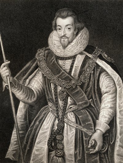 Muotokuva Robert Cecilistä, Salisburyn 1. jaarlista (1563-1612), Lodges British Portraitsista, 1823 tekijältä English School