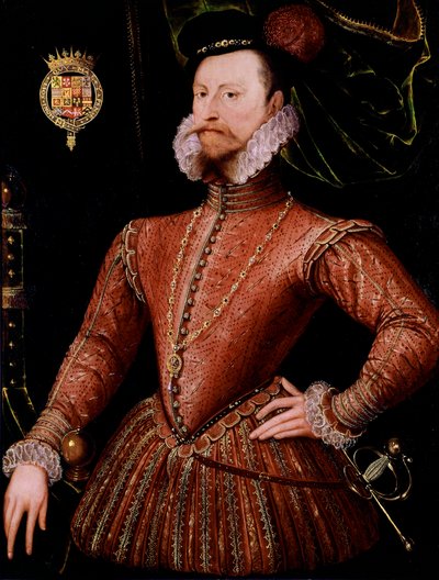 Robert Dudleyn, Leicesterin jaarlin (1532-1588) muotokuva, Elisabeth Ieren suosikki Anonyymi Englannin koulukunnan maalaus. 16. vuosisata. Aurinko 1,08x0,82 m Lontoo, Kansallinen muotokuvagalleria tekijältä English School