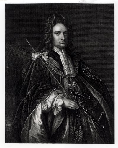 Robert Harleyn, Oxfordin ensimmäisen jaarlin (1671-1724) muotokuva (kaiverrus) (bw-kuva) tekijältä English School