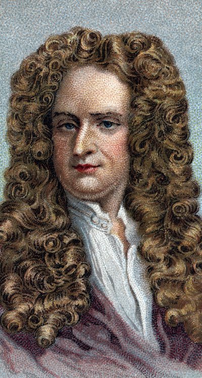 Sir Isaac Newtonin muotokuva 1642-1727, englantilainen fyysikko ja matemaatikko - Sarjasta "" Leaders of Men" - Kromolitografia - Englantilainen koulu, 1900-luku - tekijältä English School