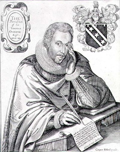 Muotokuva Sir Thomas Overburysta (1581-1613) kirjoittamassa epitafiaan, kaivertaja Renold Elstrack (1571-c.1630) 1613 (kaiverrus) tekijältä English School