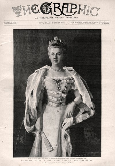 Muotokuva Alankomaiden kuningattaresta Wilhelminasta (1880-1962) - The Graphic -sanomalehden etusivu tekijältä English School