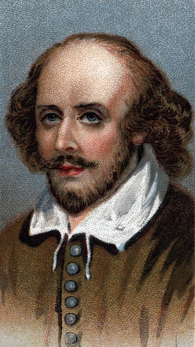 William Shakespearen muotokuva, englantilainen näytelmäkirjailija - Sarjasta "" Miesten johtajat"" - Kromolitografia - Englantilainen koulu, 1900-luku - tekijältä English School