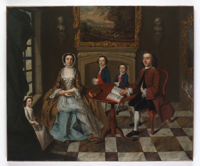 Perheen muotokuva sisätiloissa, luullaan olevan Roubelin perhe, 1750-luku tekijältä English School
