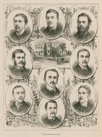 Vuoden 1877 Cambridgen miehistön muotokuvia tekijältä English School