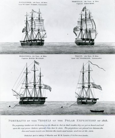 Muotokuvia vuoden 1818 naparetkikunnan aluksista (kaiverrus) tekijältä English School