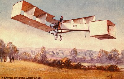 Postikortti, joka kuvaa Santos-Dumont 14-bis -lentokonetta, n. 1910 tekijältä English School