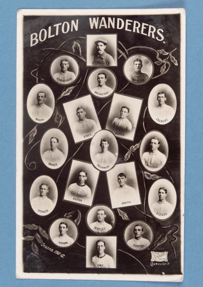 Bolton Wanderers FC -pelaajien postikortti, kausi 1911-12 (bw litho) tekijältä English School
