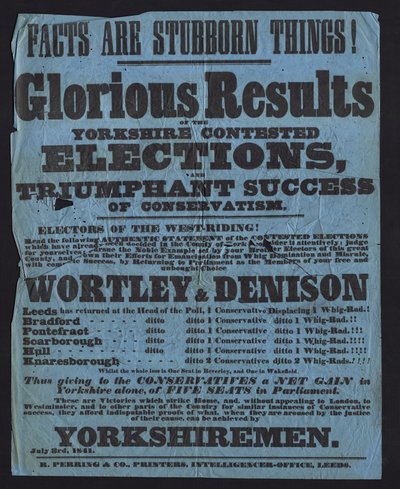 Juliste, jolla juhlitaan konservatiiviehdokkaiden voittoa Yorkshiren parlamenttivaaleissa. tekijältä English School