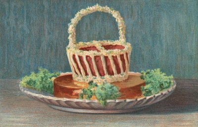 Ruukkuinen lihakori, jossa on aspiikkireunus (värilitografia) tekijältä English School