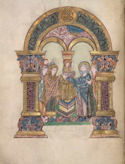 Esitys temppelissä, lisäys. 49598, f.34v, St Aethelwoldin siunaus, 971-984 (vellum) tekijältä English School
