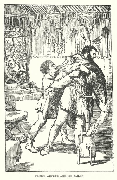 Prinssi Arthur ja hänen vanginvartijansa (litografia) tekijältä English School