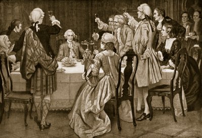Prinssi Charles Edward Holyroodissa, kuvitus teoksesta Hutchinsons Story of the British Nation, n. 1923 tekijältä English School