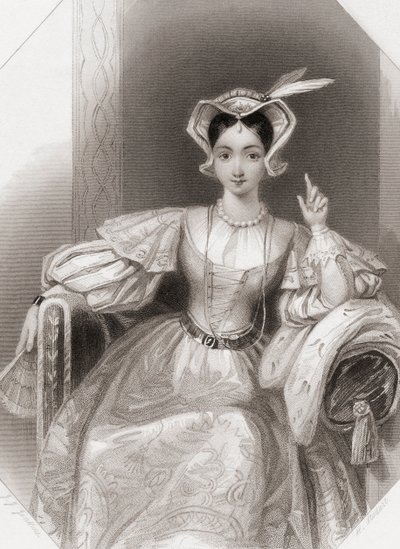 Prinsessa Katherine William Shakespearen "Kuningas Henry V:stä", kuvitus "Shakespeare Gallerysta", n. 1840 (kaiverrus) tekijältä English School