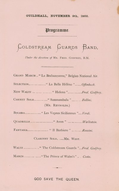 Juhlaohjelma Guildhallissa Lontoossa 9. marraskuuta 1866 tekijältä English School