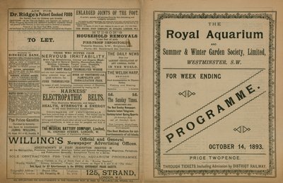 Tapahtumaohjelma Royal Aquariumissa tekijältä English School