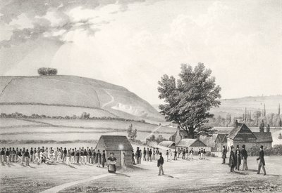 Julkisen koulun pojat (Charterhouse) pelaavat jalkapalloa (bw litho) tekijältä English School