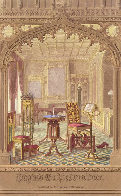 Pugins Gothic Furniture, Augustus Charles Pugin (1762-1832), julkaisija R. Ackermann, 1827 tekijältä English School