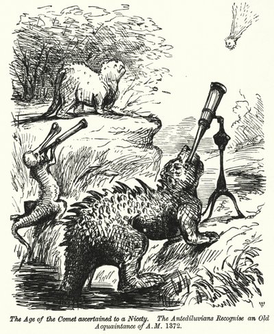 Punch-sarjakuva: dinosaurukset katsomassa komeetta (kaiverrus) tekijältä English School