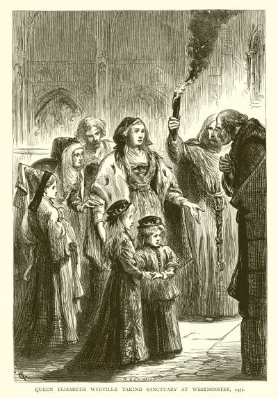 Kuningatar Elizabeth Wydville valloitti pyhäkön Westminsterissä, 1471 tekijältä English School
