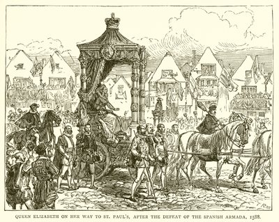 Kuningatar Elisabet matkalla St. Paulsiin Espanjan Armadan tappion jälkeen, 1588 tekijältä English School