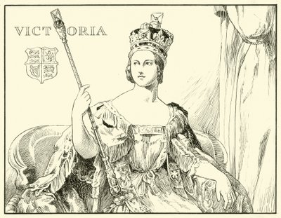 Kuningatar Victoria (Sir George Hayterin kruunausmuotokuvan jälkeen) (muste paperille) tekijältä English School