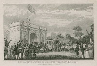 Kuningatar Victoria lähtee Buckinghamin palatsista 28. kesäkuuta 1838 tekijältä English School