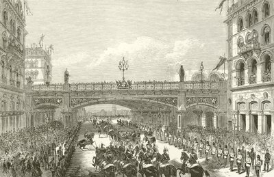Kuningatar Victoria avaa Holbornin maasillan vuonna 1869 tekijältä English School