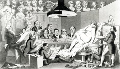 R. A.s of Genius pohtii kauneuden todellista linjaa Life Academy Somerset Housessa, julkaisija Sherwood, Jones & Co., 1824 tekijältä English School