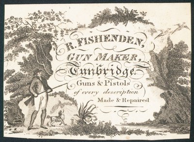R Fishenden, aseiden valmistaja, kauppakortti tekijältä English School