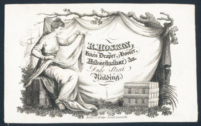 R Hoskin, pellavaverho, sukkahousut, lyhyttavara, kauppakortti tekijältä English School