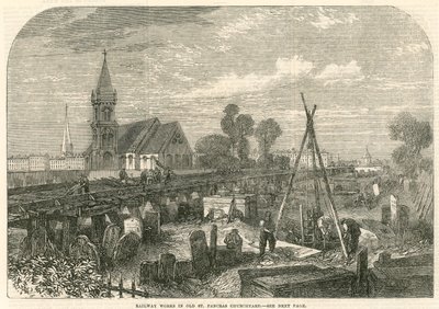 Rautatie toimii Old St Pancras Churchyardissa Lontoossa tekijältä English School