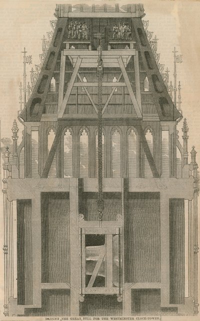 Lontoon Westminster Clock Towerin suuren kellon nostaminen tekijältä English School