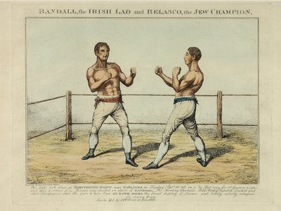 Randall, irlantilainen poika ja Belasco, juutalainen mestari, kaivertanut Williams (värillinen etsaus) tekijältä English School