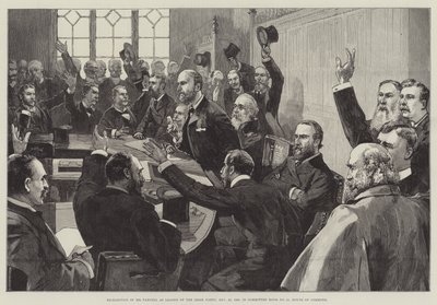 Parnellin uudelleenvalinta Irlannin puolueen johtajaksi 25. marraskuuta 1890 alahuoneen valiokunnan huoneessa nro 15 tekijältä English School