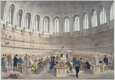Lukusali British Museumissa, Lontoossa (värillinen kaiverrus) tekijältä English School