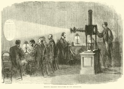 Ilmapallojen lähetysten lukeminen mikroskoopilla, lokakuu 1870 tekijältä English School