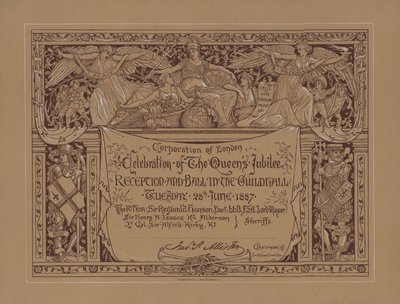 Kuningatar Victorian kultaisen vuosipäivän juhlallisuudet Guildhallissa, Lontoon kaupungissa, 28. kesäkuuta 1887 (litografia). tekijältä English School