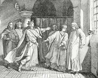 Roomalaisten kuninkaan Ludvig IV:n sovinto Saksan kuninkaan Frederick Kauniin kanssa vuonna 1325, 1882 tekijältä English School