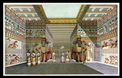 Assyrialaisen palatsin salin jälleenrakennus, Austen Henry Layardin (1817-94) löytöistä Niniven ja Babylonin raunioilla tekijältä English School