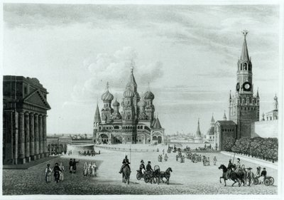 Punainen tori, Moskova, Robert Lyallin teoksesta The Character of the Russians and a Detailed History of Muscovy, julkaistu 1823 tekijältä English School