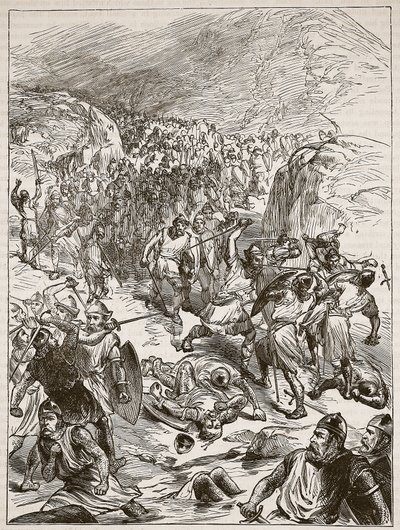 Englantilaisten karkotus Corwenissa, kuvitus Cassells Illustrated History of Englandista (seepiakuva) tekijältä English School
