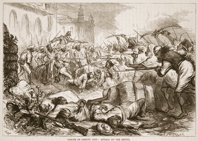 Rescue of Cheyte Sing: hyökkäys sepoysiin, kuvitus James Grantin Cassells Illustrated History of Indiasta, pubi. 1879 tekijältä English School