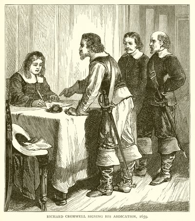 Richard Cromwell allekirjoittaa luopumuksensa vuonna 1659 tekijältä English School