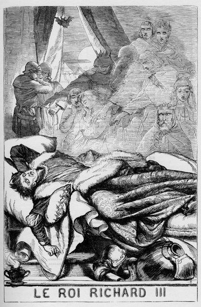 Richard III (Richard Kolmannen elämä ja kuolema) - Kuvitus kirjassa "" Completes de William Shakespeare"" 1866 - Tämän painoksen kuvitukset ja yleinen muoto on lainattu Cassellin kuvitetusta Shakespearesta, joka julkaistiin Lontoossa tekijältä English School