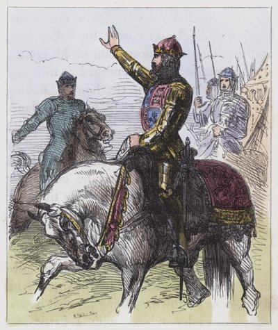 Richard II, pysyy taistelussa (värillinen kaiverrus) tekijältä English School