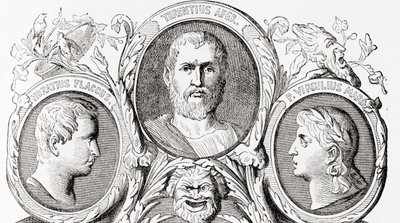 Roomalaiset kirjailijat, vasemmalta oikealle, Horace, Terence ja Vergil, Wardin ja Lockin kuvitetusta maailmanhistoriasta, pub. noin 1882 tekijältä English School