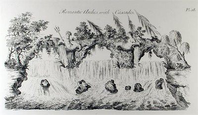 Romanttiset kaaret kaskadeilla, William Wrightin teoksesta "Grotesque Architecture or Rural Amusement", julkaistu n. 1767-1790 (kaiverrus) (mv-valokuva) tekijältä English School