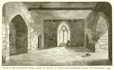 Huone Beauchamp Towerissa, Lontoon Towerissa, jossa Lord Guildford Dudley vangittiin, 1554 tekijältä English School