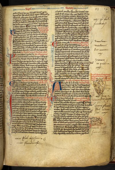 Royal 14 C.VII ff.86v Reunuksen koristelu Richard Leijonasydämen vaakunalla, kuva julkaisusta "Matthew Paris, Historia Anglorum, Chronica majora, Part III" tekijältä English School